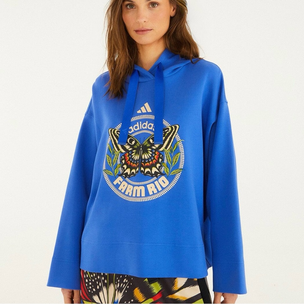 Move Like a Butterfly Blue Farm Rio Adidas Pullover Hoodie Size S NWT